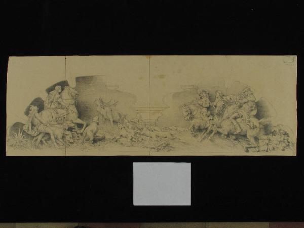 Disegno di decorazione con Scena di caccia per l'architrave del camino della sala della Caccia; 2° progetto del Palazzo della Quinta della Regaleira