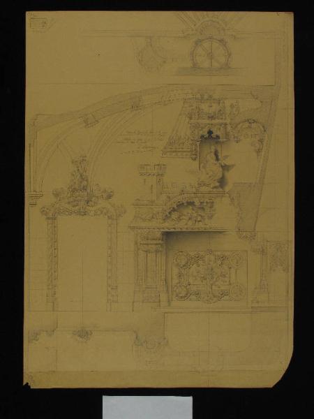Disegno di alzato e pianta di finestra della Sala da Caccia; 2° progetto  del Palazzo della Quinta della Regaleira