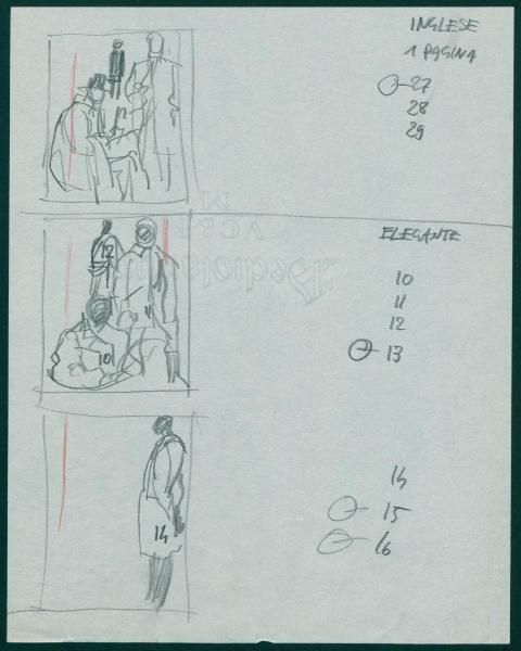 Schizzi per il periodico dei grandi magazzini la Rinascente "Uomo la Rinascente Moda maschile" dell'ottobre 1961