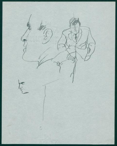 Primi studi di figure maschili per il periodico dei grandi magazzini la Rinascente "Uomo la Rinascente Moda maschile" dell'ottobre 1961
