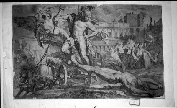 Achille trascina il corpo di Ettore intorno alle mura di Troia