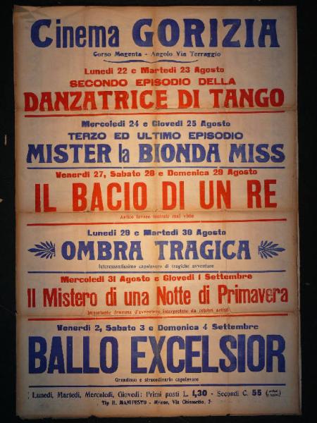 Danzatrice di Tango (Secondo episodio)/ Mister la bionda Miss (Terzo episodio)/ Il bacio di un re/ Ombra tragica/ Il mistero di una notte di primavera/ Ballo Excelsior