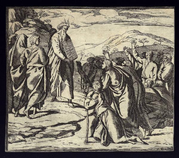 Mosè scende dal monte Sinai con le tavole della legge
