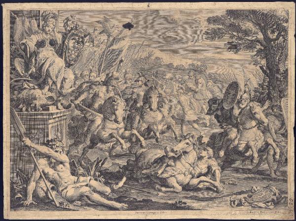 Scena di battaglia con Minerva e divinità fluviale