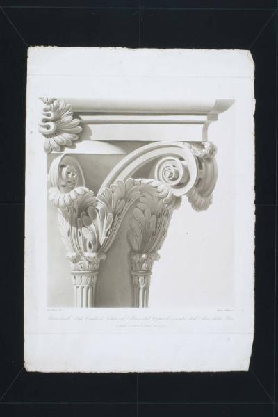 Parte degli steli, caulicoli, volute ed abaco del capitello corintio dell'Arco della Pace