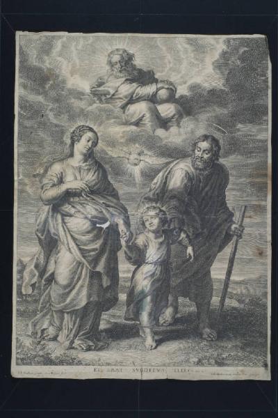 Gesù Bambino cammina tra la Vergine e San Giuseppe