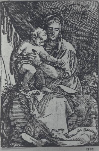Madonna con Gesù Bambino sotto una tenda