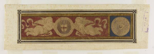 Pannello decorativo con amorini e croce entro stemma