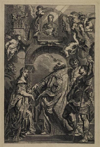 San Gregorio e altri santi davanti ad un arco con un ritratto della Madonna