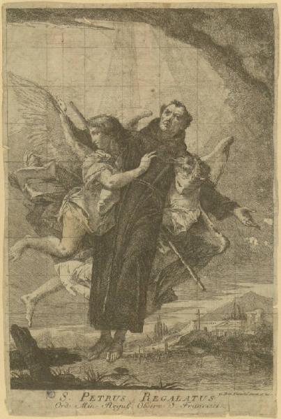 San Pietro Regalato trasportato dagli angeli al di là di un fiume