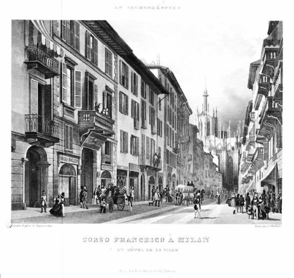 Milano. Corso Vittorio Emanuele ed ex Albergo de la Ville