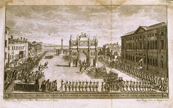 Prospetto della Piazza Virgiliana nel momento dell'inaugurazione di Virgilio, festeggiata magnificamente nel giorno 30. ventoso ann. IX era repubblicana