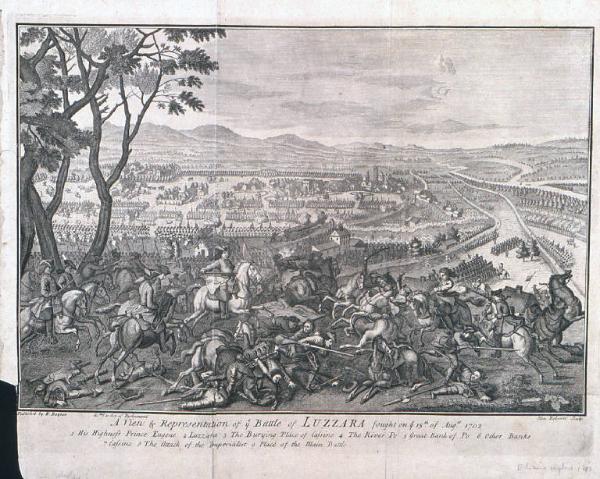 A Vien & Representation of y.e Battle of LUZZARA fought on y.e 15.th of Aug.st 1702