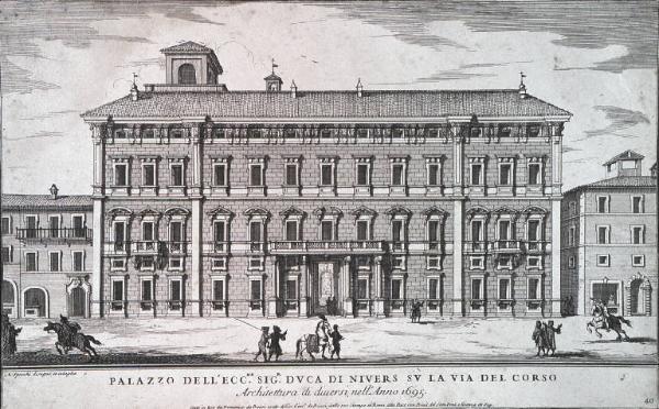 PALAZZO DELL'ECC.MO SIG.R DVCA DI NIVERS SV LA VIA DEL CORSO / Architettura di diuersi, nell'Anno 1695.