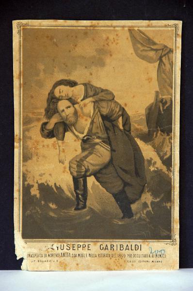Giuseppe Garibaldi trasporta la morente anita sua moglie nella ritirata del 1849 per occultarla ai nemici