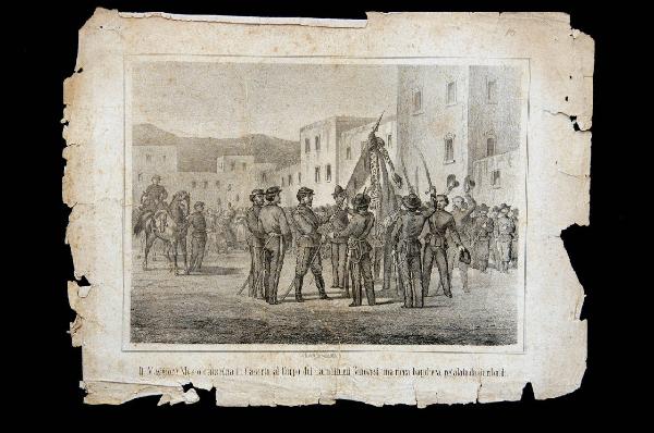 Il Maggiore Mosto consegna in Caserta al Corpo dei Carabinieri Genovesi una ricca bandiera, regalata da Garibaldi.