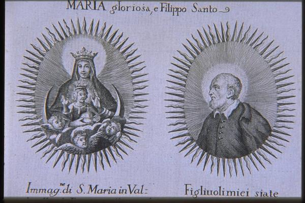 Ritratto di san Filippo Neri e effige della Madonna posta in Santa Maria della Vallicella