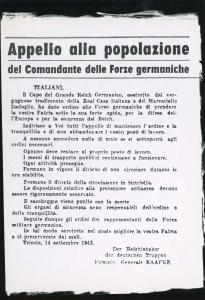 Appello alla popolazione di Trieste del Comandante delle Forze armate tedesche (Wehrmacht), Trieste 14 settembre 1943 - Nazismo - Comunicazione
