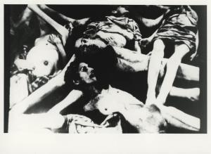 Seconda guerra mondiale - Nazismo - Polonia - Campo di concentramento di Auschwitz-Birkenau (?) - Dopo la liberazione - Cumulo di cadaveri donne nude, scheletrite