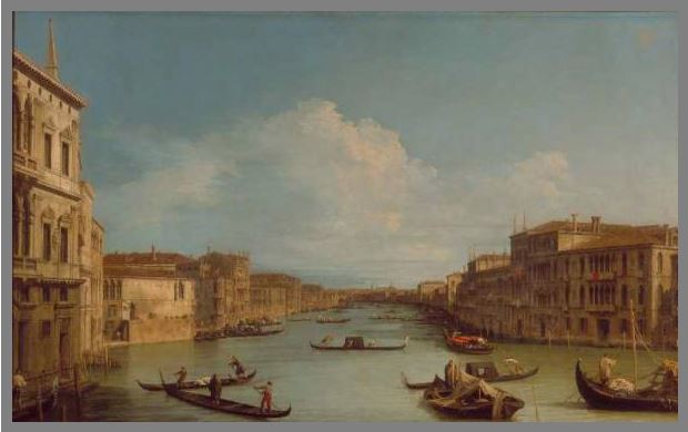 Veduta del Canal Grande da Ca' Foscari verso il ponte di Rialto, Canaletto