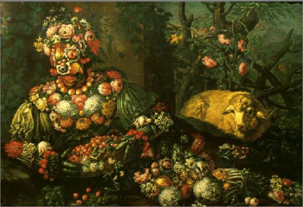 Natura morta con fiori, frutta, verdura di stagione   Arcimboldi Giuseppe (maniera)