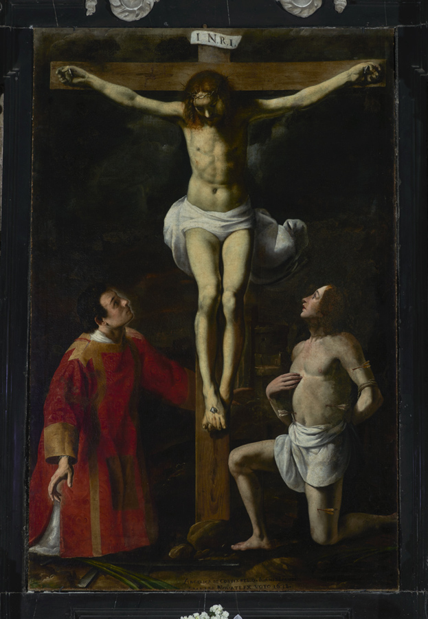 Novate Mezzola, chiesa della Santissima Trinità, Giovanni Battista e Giovanni Paolo Recchi, Crocifisso e santi, 1638