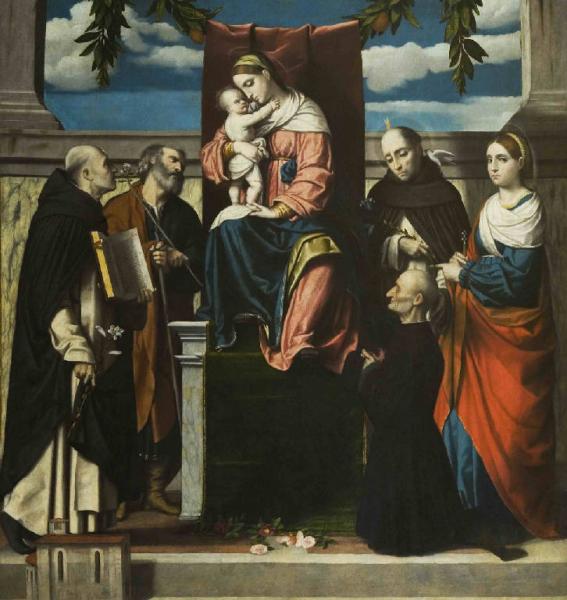 Madonna con Bambino, san Domenico, san Giuseppe, san Vincenzo Ferrer, santa Lucia e un devoto, Moretto