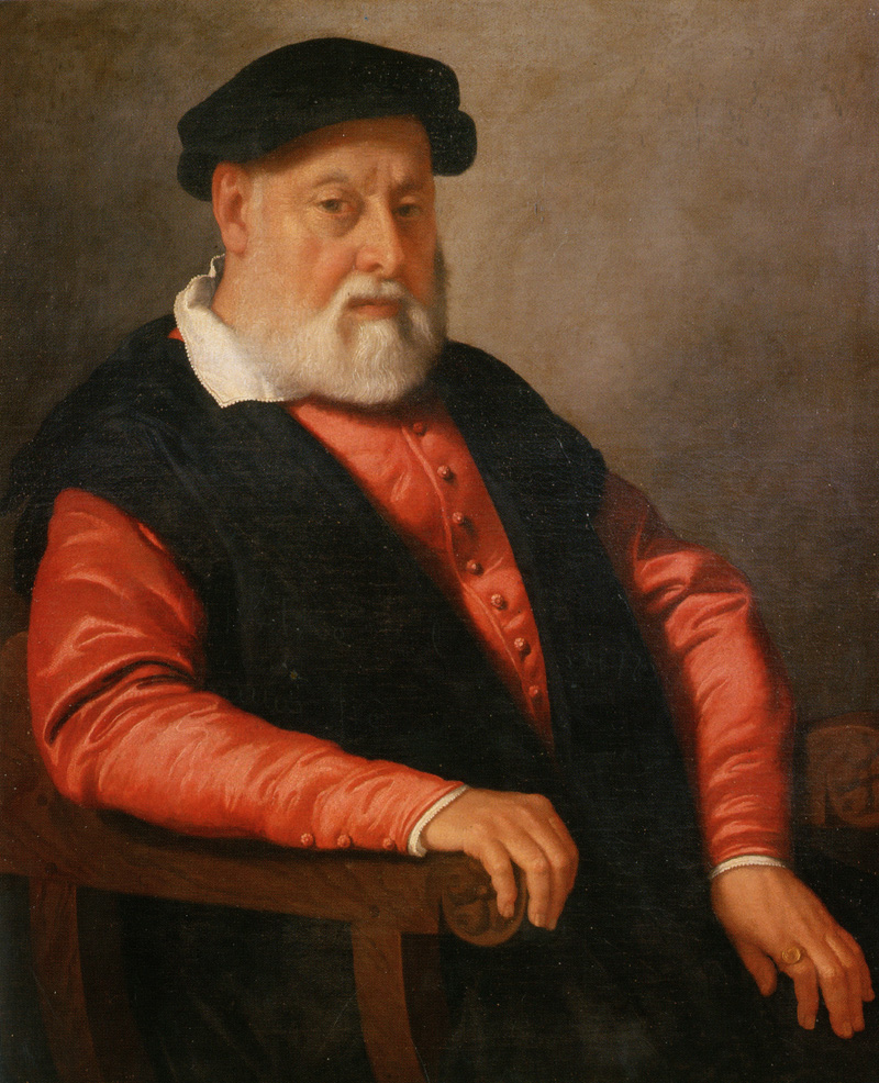 Ritratto maschile di anziano gentiluomo con veste rossa Moroni, Giovan Battista (attribuito)