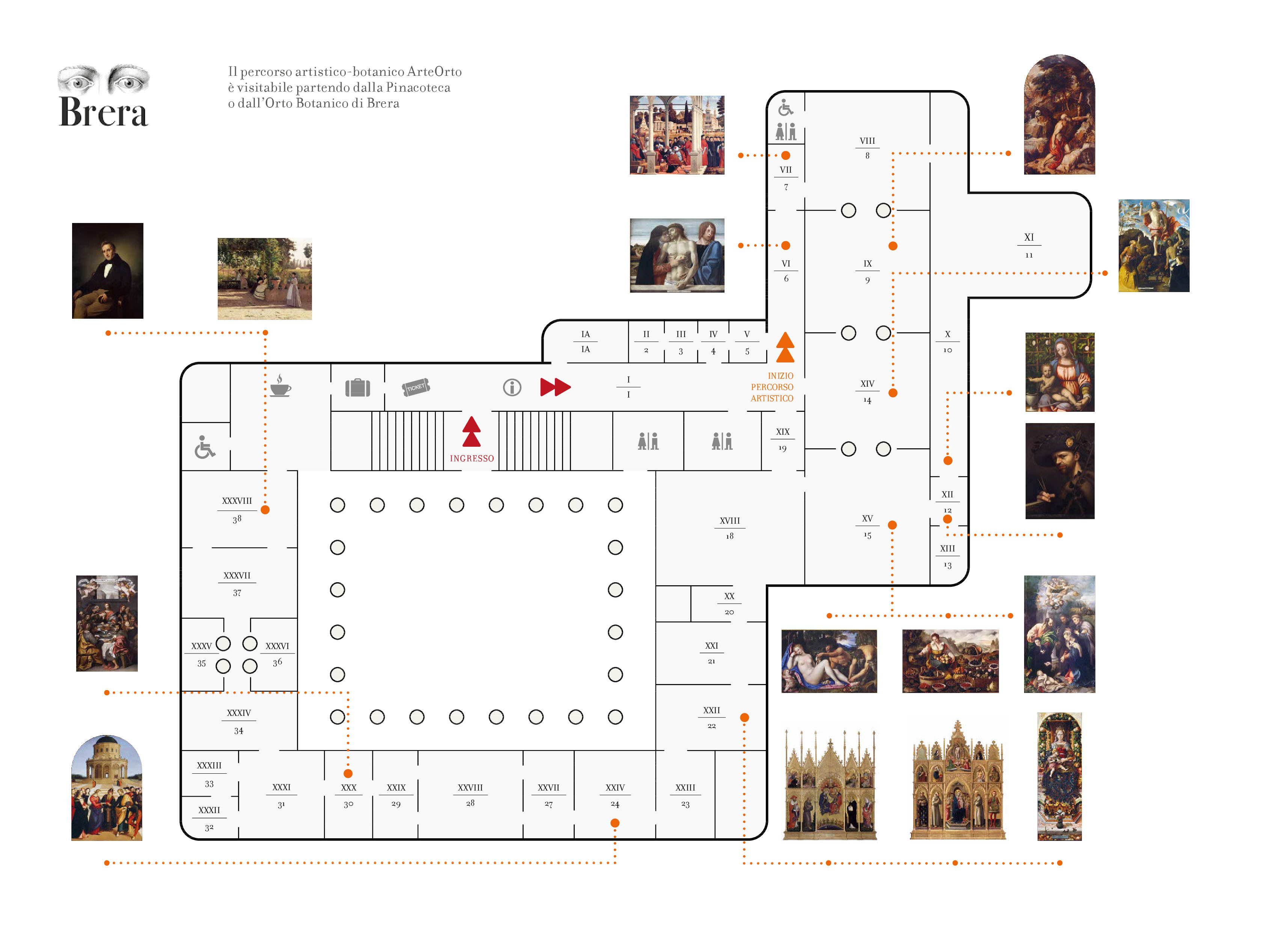 La mappa delle opere del percorso in Pinacoteca 