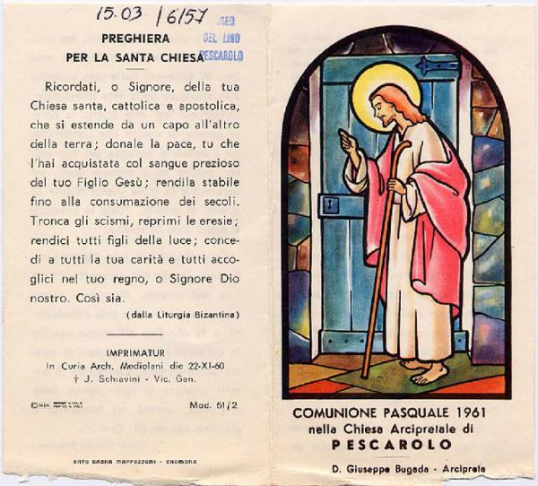 Gesù Cristo Preghiera Comunione Pasquale 1961.