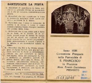 L'ultima Cena Comunione Pasquale 1936.