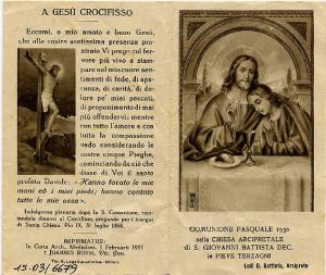 Gesù Eucaristico,Comunione Pasquale,Pieve Terzagni 1930.