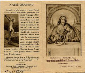 Gesù in Comunione.Comunione Pasquale 1930.Chisa parrocchiale S.Lorenzo Martire.