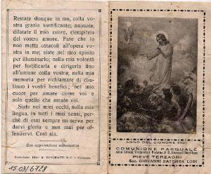 Pieghevole.Gesù che cammina sulle acque.Anno del Signore,1921.Comunione Pasquale.Pieve Terzagni.