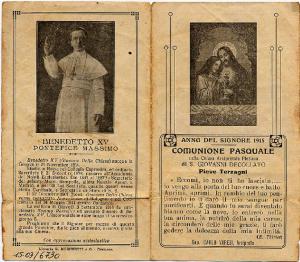 Gesù Eucaristico.Anno del Signore 1915.Comunione Pasquale, Pieve Terzagni.