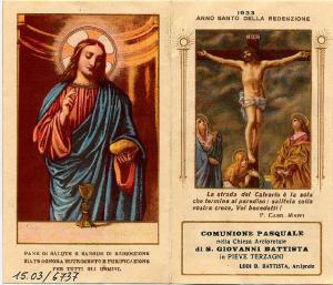 Pieghevole.Gesù Crocifisso.Comunione Pasquale 1933-Pieve Terzagni.