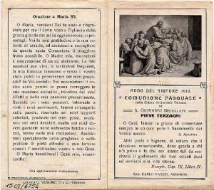 Pieghevole-Ultima Cena,Comunione Pasquale -Anno del Signore 1912- Pescarolo.