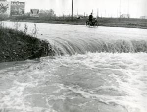 Provincia di Rovigo - inondazione del fiume Po - fiume - uomo su un motorino