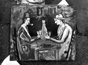 Fiera di Sinigaglia: Cose. Milano - Mercatino - Riproduzione quadro di Cézanne - Giocatori di carte