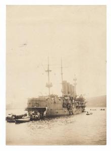 Guerra russo-giapponese - Russia - Vladivostok - Incrociatore corazzato Gromoboi ammiraglia della Marina imperiale russa in bacino per riparazioni dopo la battaglia di Tsushima
