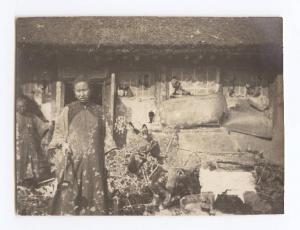 Guerra russo-giapponese - Ritratto femminile - Donna di Khailinsai macina la soia con una mola mossa da un asino - Russia - Manciuria - Khailinsai