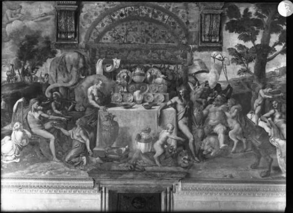 Affresco - Il banchetto di Amore e Psiche - Giulio Romano - Mantova - Palazzo Te - Camera di Psiche - Parete sud - Il banchetto di Amore e Psiche