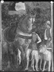 Affresco - Palafrenieri con cavallo e cani - Andrea Mantegna - Mantova - Castello di S. Giorgio - Piano nobile - Camera degli Sposi