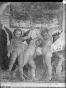 Affresco - Putti che sorreggono targa dedicatoria - Andrea Mantegna - Mantova - Castello di S. Giorgio - Piano nobile - Camera degli Sposi