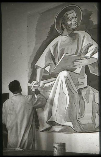 Alessandro Dal Prato al lavoro nella realizzazione del cartone raffigurante S. Matteo evangelista