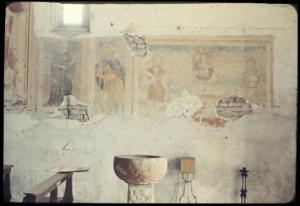 Affresco - S. Lucia, S. Cristoforo, Vergine con Bambino e Santi - Marcaria - Chiesa cimiteriale di S. Giovanni Battista -  parete destra