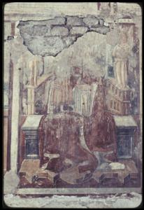 Affresco - Madonna in trono con Bambino - Marcaria - Chiesa cimiteriale di S. Giovanni Battista -  parete sinistra