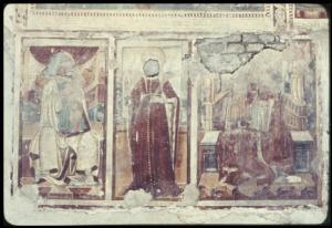 Affresco - Madonna in trono con Bambino, S. Apollonia, Madonna in trono con Bambino - Marcaria - Chiesa cimiteriale di S. Giovanni Battista -  parete sinistra