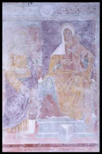 Affresco - Madonna in trono col Bambino, un devoto e S. Pietro (?) - Guidizzolo - Oratorio di S. Lorenzo - Interno