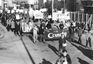 Sciopero in solidarietà con i lavoratori della Candy - Corteo - Spezzone lavoratori della Candy - Striscioni - Cartelli di protesta - Bandiere Fim, Fiom, Uilm